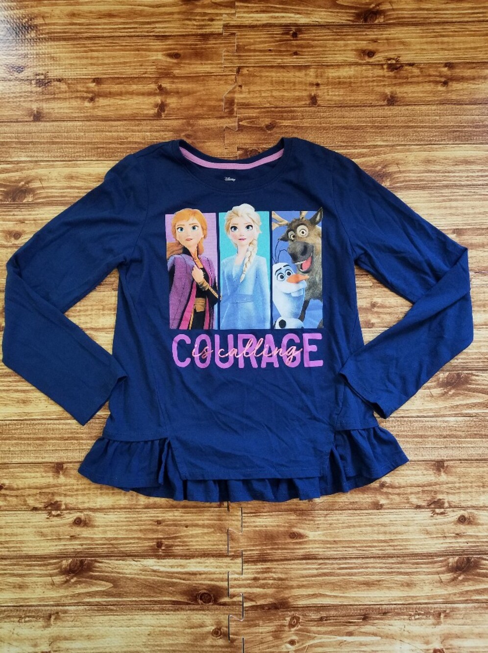 Disney Frozen 2 Blue Long Sleeve T-Shirt Ruffle Large 10-12 Girls Courage L